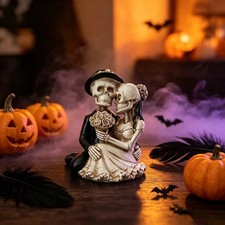 Gothic Skeleton Wedding Couple Figurine Skull Bride Groom Statue Cake Topper
