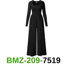 OQQ Women Wide Leg Pants Jumpsuits One Piece Long Sleeve Square Neck Jumpsuits,M