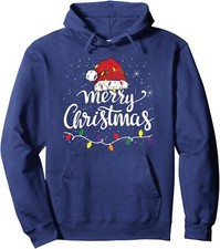 Merry Christmas Lights Red Santa Hat Xmas Family Unisex Hooded Sweatshirt