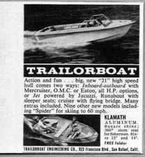 1965 Print Ad Trailorboat Klamath Aluminum Boats San Rafael,CA
