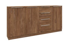Highboard 200cm Weiß Hochglanz Kommode Schrank Anrichte Metallgriffe OLIVA
