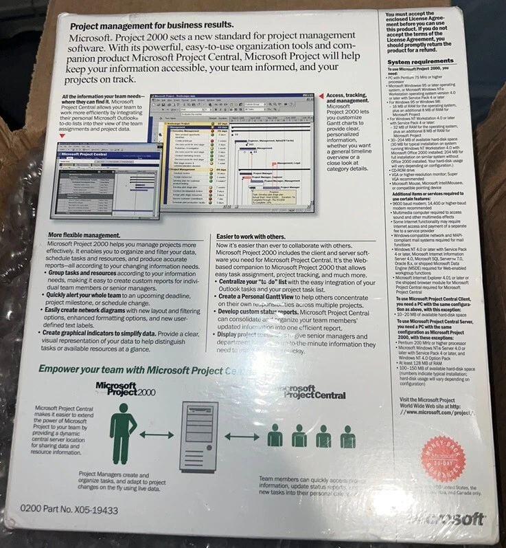 NEW SEALED - Microsoft Project 2000 w/ Project Central Client & Server Software - Image 2 of 4