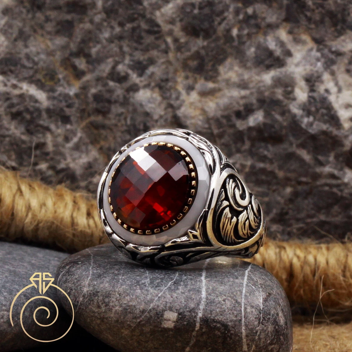 Mens Ruby Engagement Ring Red Stone Eternity Ring For Men Cool