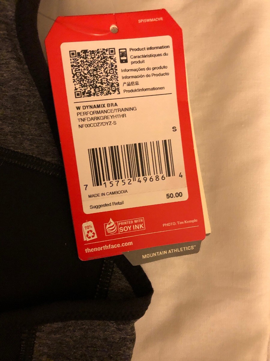 The North Face Women Dynamix Bra Small Dark Grey Heather Non