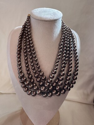 Lia Sophia ''Cafe Au Lait'' Matte Gold Tone 5-Strand Glass Pearl Necklace 16 -19 