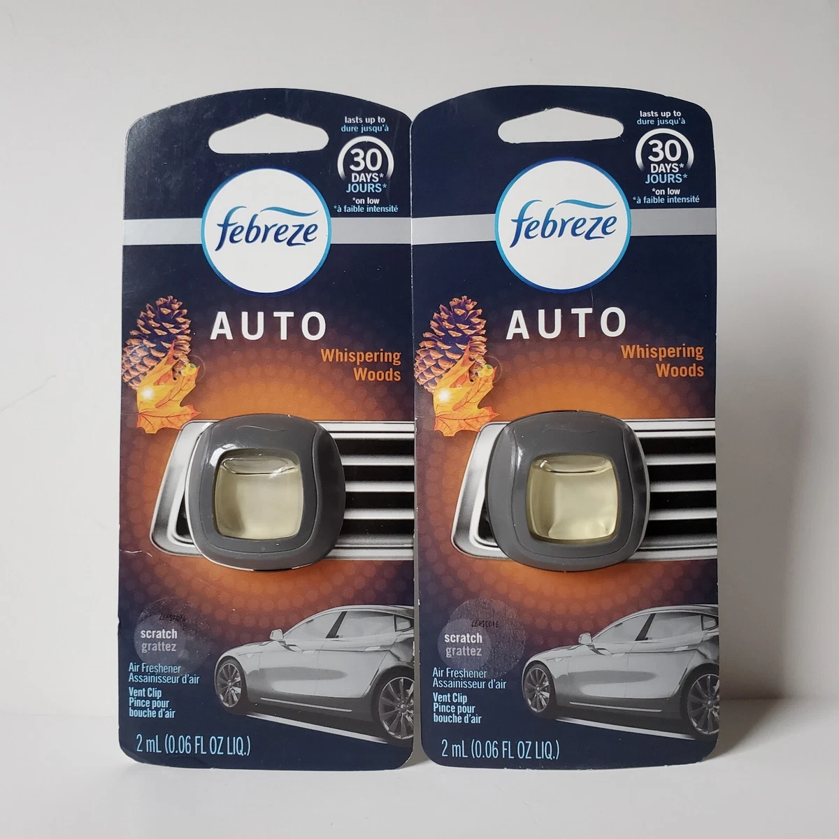 2 Febreze Auto Whispering Woods Vent Clip Air Freshener Lasts Up