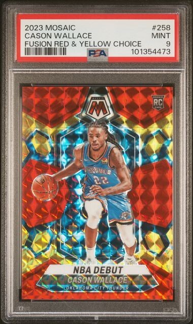 2023 Mosaic #258 Cason Wallace Fusion Red & Yellow Choice RC /75 PSA 9 Rookie