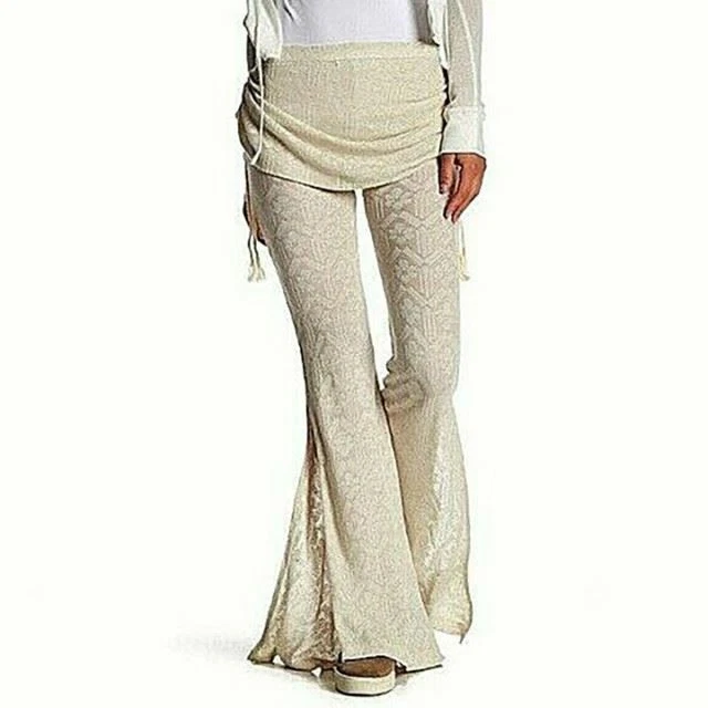 PEACE LOVE WOMEN'S WORLD PANTS FLARE FASHION BELL BOTTOMS LEG IVORY MRSP $128 - Image 3 of 4