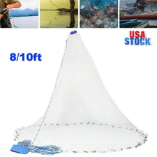 NEW 8/10FT Nylon Fishing Hand Cast Net Bait shrimp Easy Throw 3/8'' Mesh