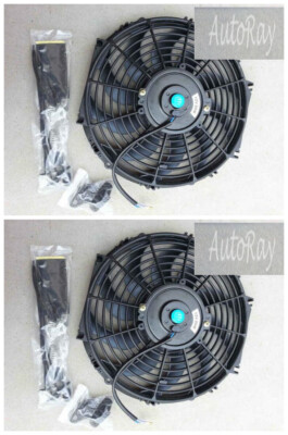 2pc 12'' 12V 12 inch 12 V Thermo Radiator Cooling Fan & Mounting Kits CURVED