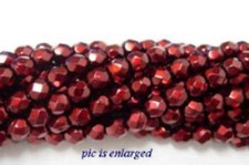 100 Crimson Sparkle Faceted Glass Beads 4MM