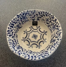 Effetti Home Cobalt Blue White Serving Bowl Handmade In Italy NWT 10" X 3"