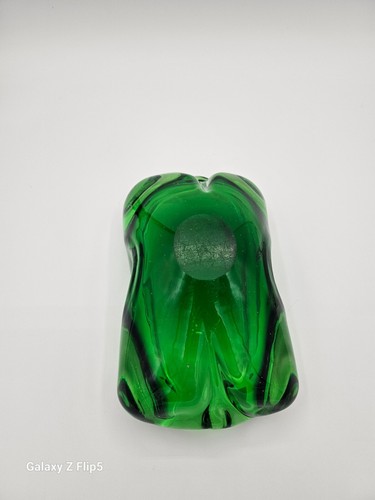 Vintage Murano Sommerso Heavy Emerald Green Italian Blown Glass Dish - Picture 7 of 10