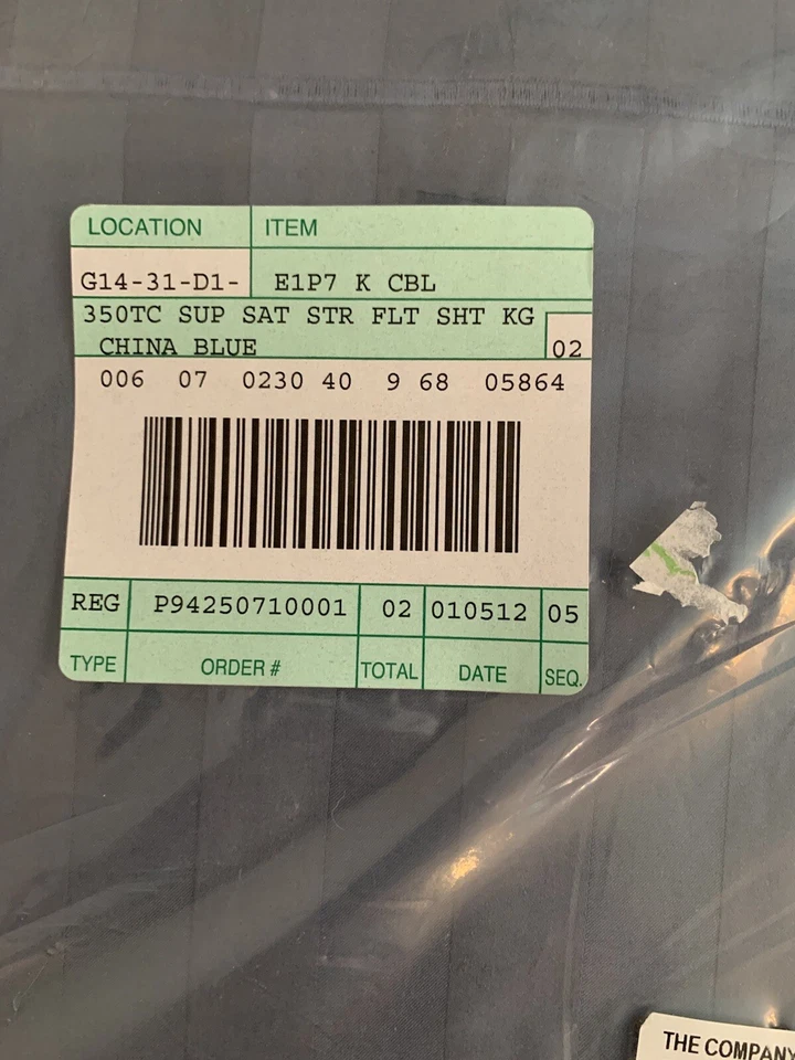 Company Store T350 синяя полоса атласная плоская простыня королевский новый E1P7 100% хлопок Supima - Изображение 3 из 4