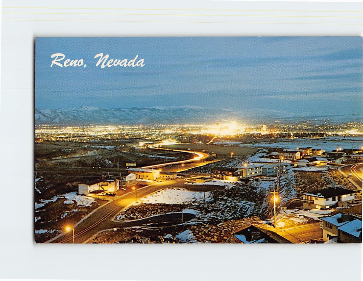 Postcard Night Scene Panorama of Reno Nevada USA
