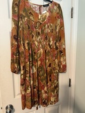 NWT Elleborn Dress Brown Floral Long Sleeve Boho L