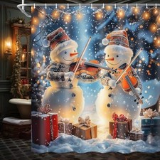 Funny Christmas Snowman Shower Curtain, Grey Winter Snowflake Holiday Xmas