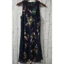Lauren Ralph Lauren Navy Floral Sleeveless Dress Size 8