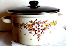 Emaille Kochtopf mit Deckel,Gr.26x15cm,beige-braunes Muster,guter,sauberer Zust.