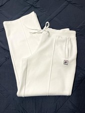 Fila Sport Track Pants White Zip Leg Pockets Stretch Pintuck Pleats Women  s M
