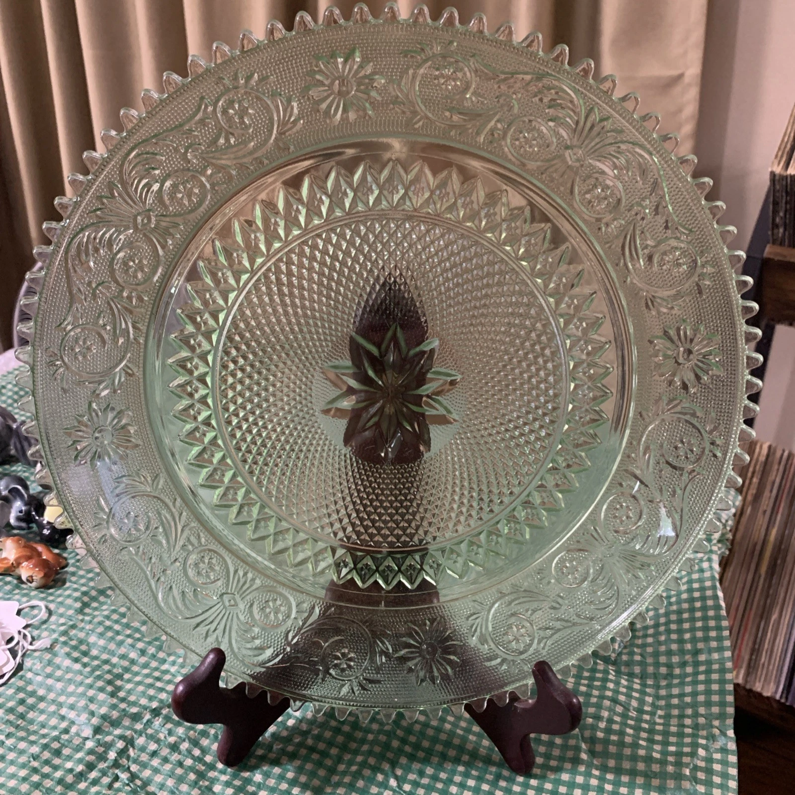Vintage Indiana Sandwich Glass Tiara Chantilly Green Plate Platter 12"