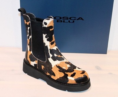 TOSCA BLU Leder Fell Stiefelette Chelsea-Boots Animalprint - LOUISE - Neu !