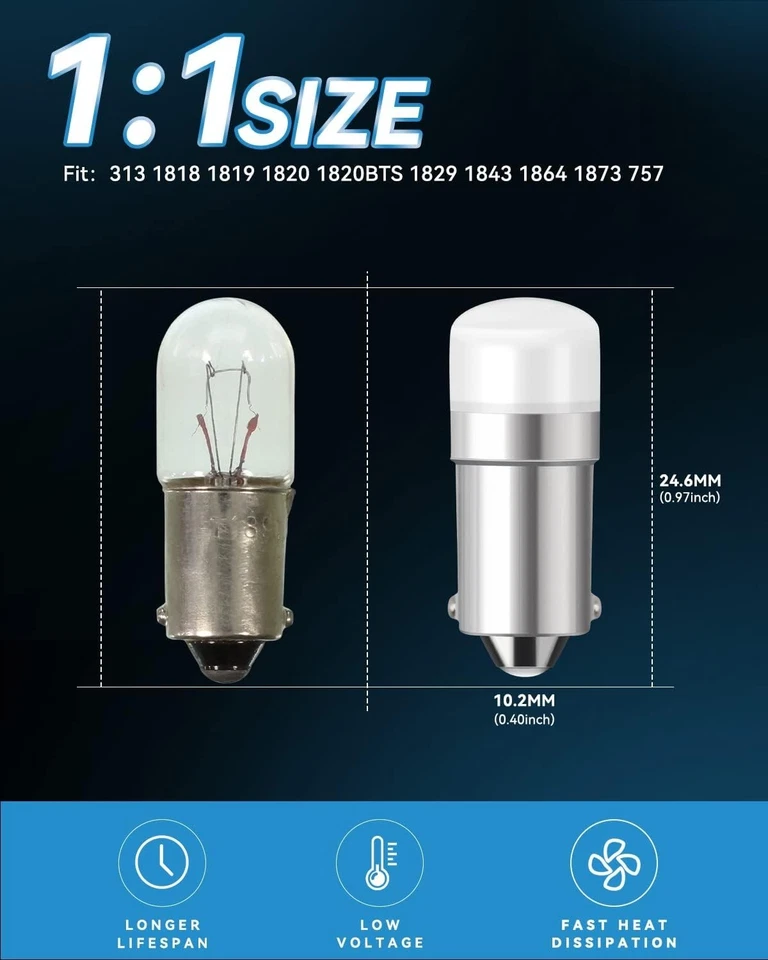 High Brightness 1820 BA9S LED Bulb 10-pack for Lionel Train Lighting Needs - Image 4 of 4