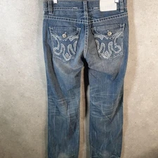 Vintage Mek Dnm Bootcut Pattern Baggy Y2K Hip Hop Jeans Mens W33 L34 Blue