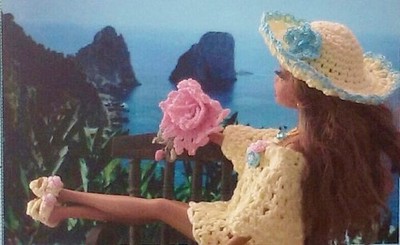 Kleid, Schuhe und  Sommerhut ''Capri'', für Barbie und andere Modepuppen. Neu.