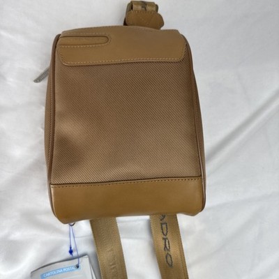 Piquadro Leather Canvas Travel Bag Passport Crossbody Men Tan Shoulder Italy