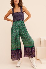 Urban Outfitters Smocked Floral Jumpsuit Multicolor Wide Leg Boho Women  s Medium