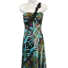 NW Night Way One Shoulder Abstract Print Evening Gown Formal Statement Dress 10