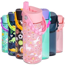 Water Bottles for Kids - Splash Kids Water Bottle for School with Pop-it Hand...