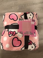 Hello Kitty Plush Throw Blanket Pink With Pink Hearts Full/Queen 90 X 90 Sanrio