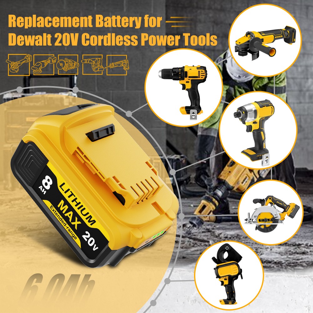 2-Pack Stormaximu 20V MAX XR 6.0/8.0Ah Li-Ion Batteries – Works With DeWalt DCB204, DCB205 & More