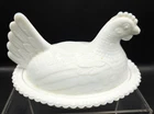 Vintage 7" White Milk Glass Hen Sitting on Nest Candy Dish
