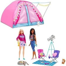Barbie simpatica tenda rosa e set da campeggio / appare nel moie "Barbie"!...
