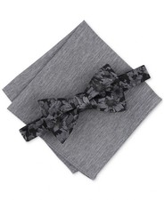 Bar III Mens Regular Fit Bow Tie Necktie Pocket Square Set Black Floral 14479