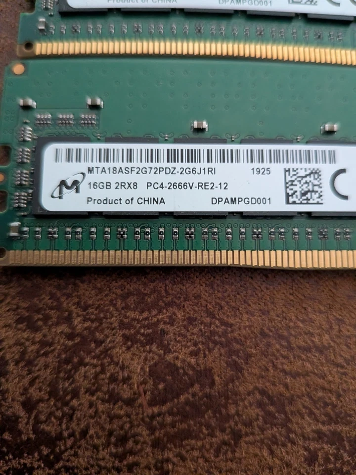 LOT 2 Micron 16GB DDR4 PC4-23400 ECC Server Memory RAM (MTA18ASF2G72PDZ-2G6J1RI) - Image 2 of 2