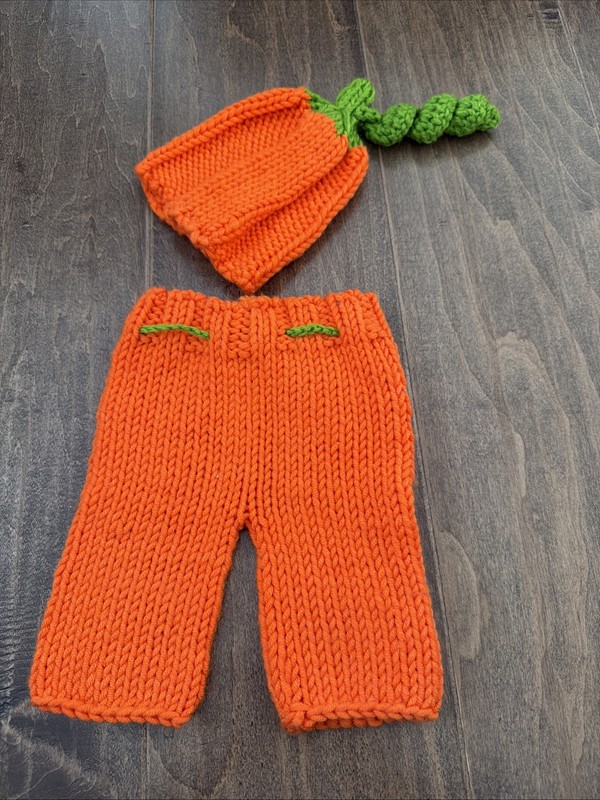 2 Piece Knitted Baby Costume Pumpkin Halloween Thanksgiving Photoshoot 0-3M