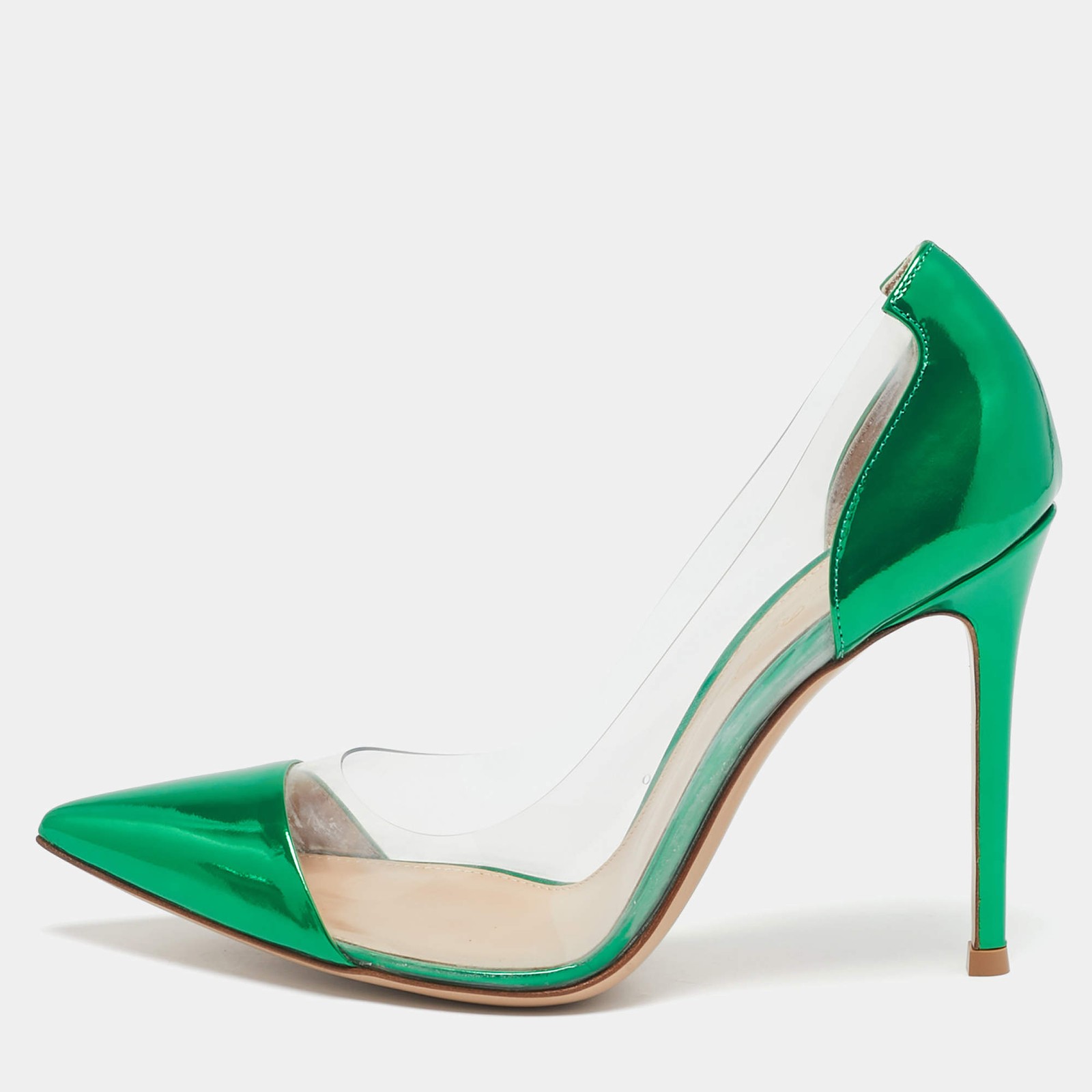 Gianvito Rossi Metallic Green Leather and PVC Plexi Pumps Size 38