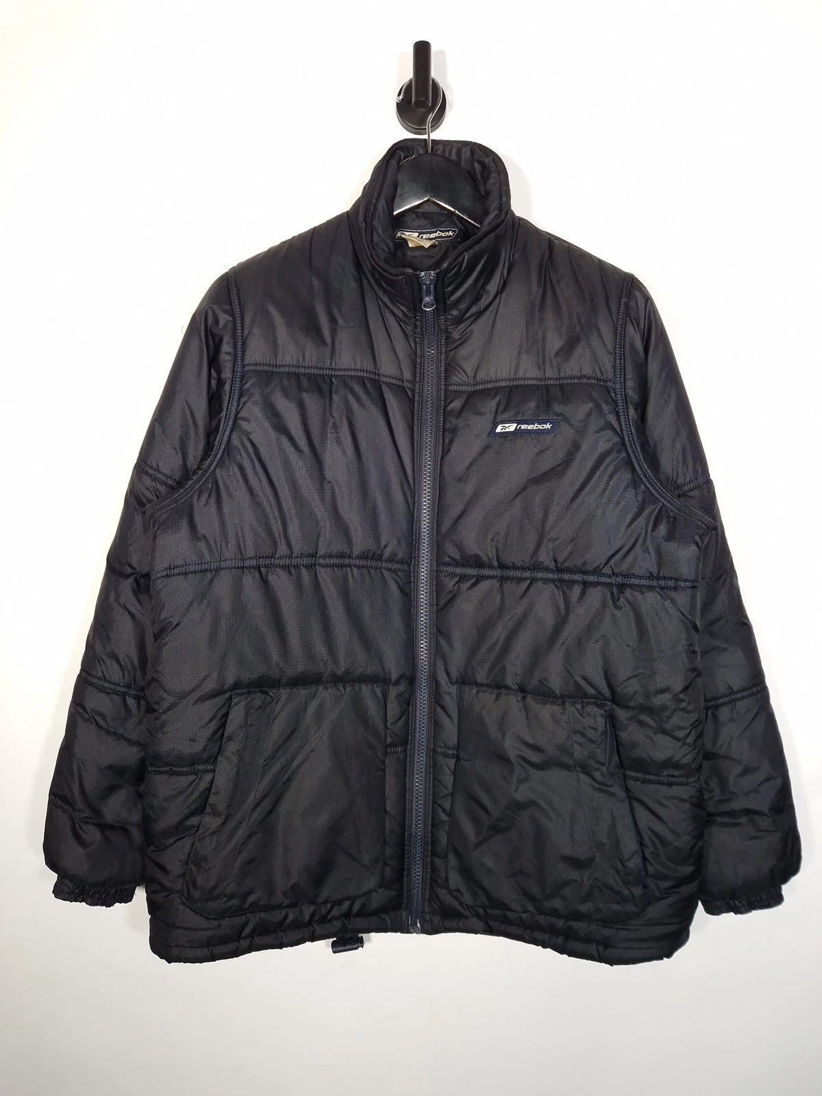 Y2k Reebok Puffer Jacket Size Large Relaxed Fit Men's Black Insulated Nylon Coat