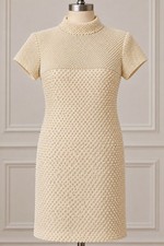 Vintage Ivory Faux Pearl Embellished Mod Shift Dress Cap Sleeve Evening Cocktail