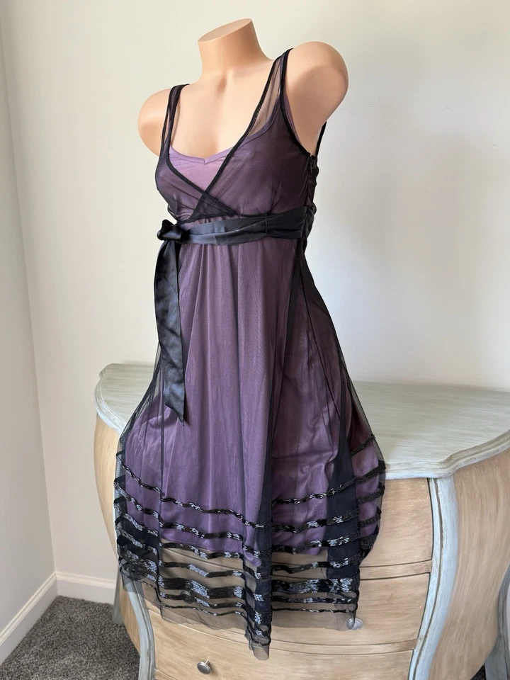 Vtg Y2k 90s Pink Babydoll Fairy Goth Witchy Mesh Overlay Slip Dress Sz M 👀 - Image 3 of 4