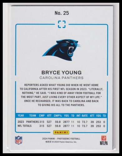 2024 Panini Photogenic Bryce Young #25 - Foto 2 di 2