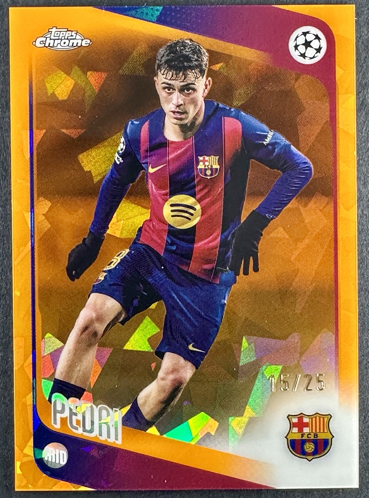 2025-26 Topps Chrome Sapphire UEFA Pedri Orange 15/25 view 1