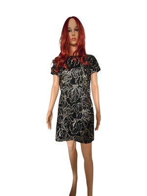 TAHARI Black Sequined Gold Embroidery Floral Women's Short Sheath Dress  Size 6P | eBay