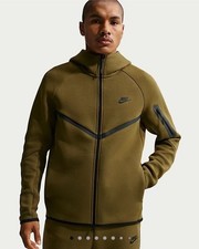 Men's Size XS Nike Sportswear Tech Fleece Full-Zip Olive Green Hoodie HV0949-368