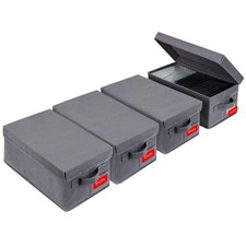 Upgrades DVD Storage Box Stackable Organizer Holds 100 DVDs Grey 4 Pack