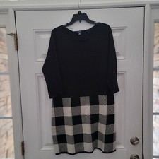 Chaps Womens Sweater Dress Size XL Black Block Stripes Soft
